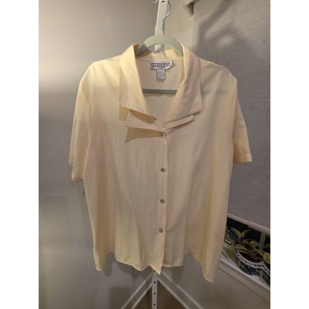 VTG Women's Dress Barn Double Collar Short Sleeve Butter Yellow Blouse 18/20W